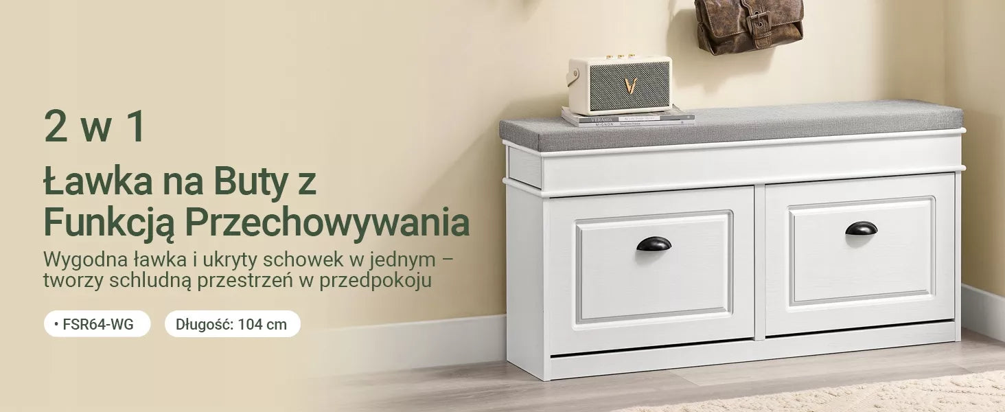 SoBuy Siauraitė batų spintelė su sėdyne ir 2 atverčiamomis durelėmis Balta FSR64-WG