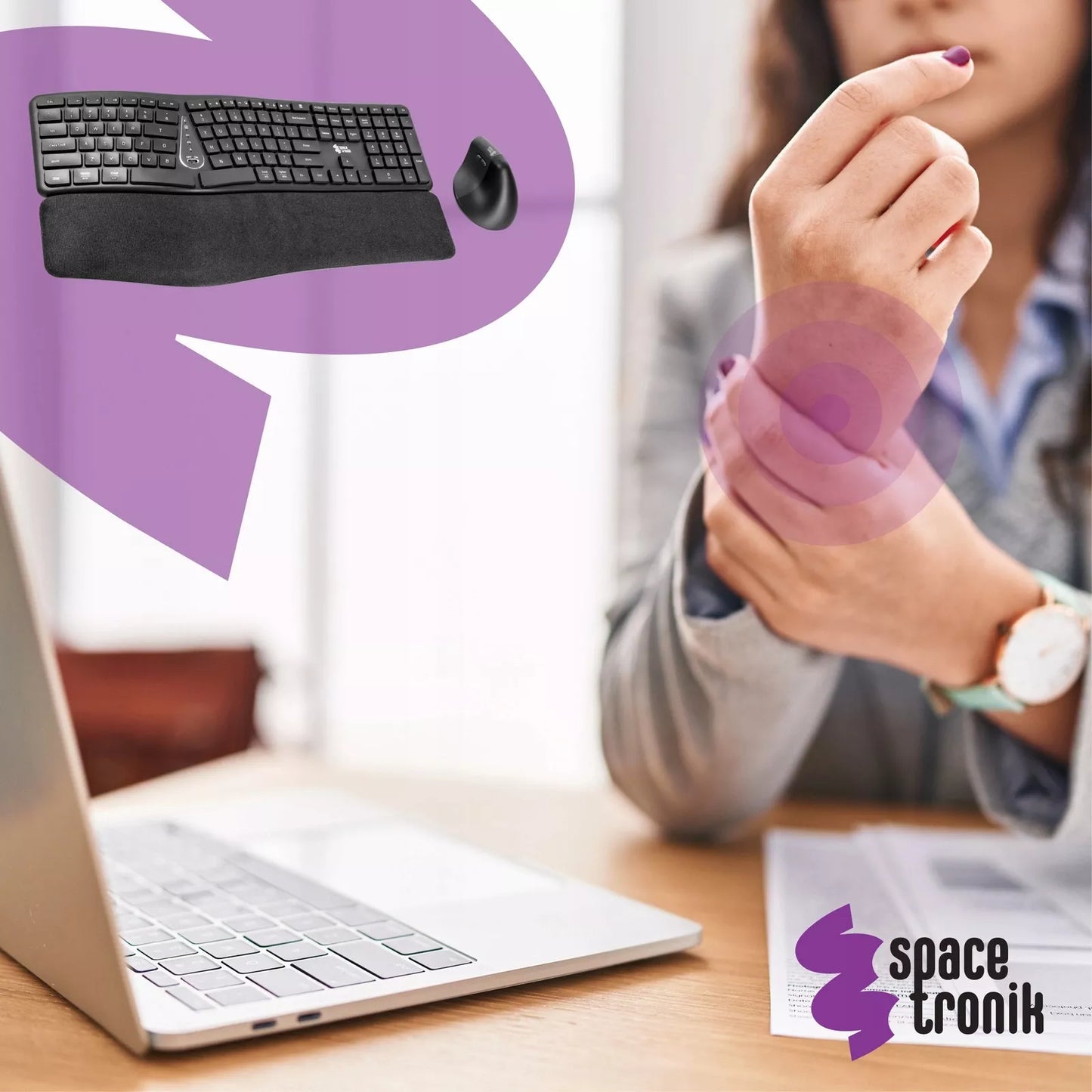 Ergonominė laidinė USB klaviatūra Spacetronik EZZY 1.5m membrana
