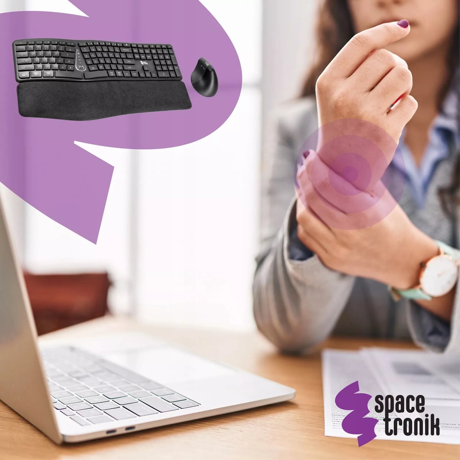 Ergonominė laidinė USB klaviatūra Spacetronik EZZY 1.5m membrana