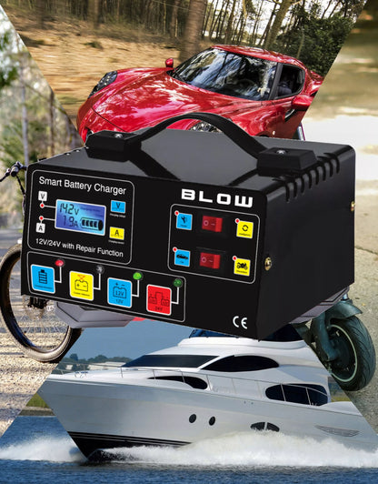 AUTOMATINIS AKUMULIATORIŲ KROVIKLIS SU JŲ TAIISYMO FUNKCIJA 12V 24V