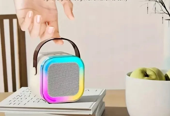 Belaidis nešiojamas karaoke rinkinys, 2x mikrofonas + Bluetooth RGB garsiakalbis
