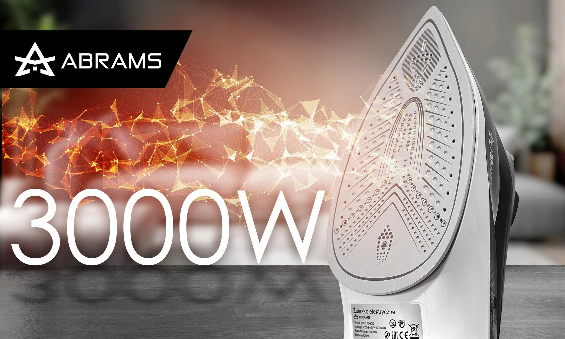 Abrams garų lygintuvas OS-220, keraminis padas, 3000 W, Anti-Drip, Anti-Calc