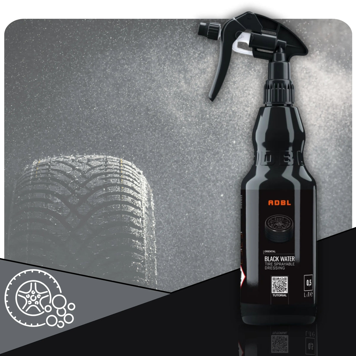 ADBL Black Water padangų ir gumos blizgiklis bei apsauga, rinkinys, 500 ml