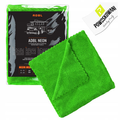ADBL NEON besiūlės mikropluošto šluostės automobiliui, 10 vnt., 40 × 40 cm, 250 g/m²