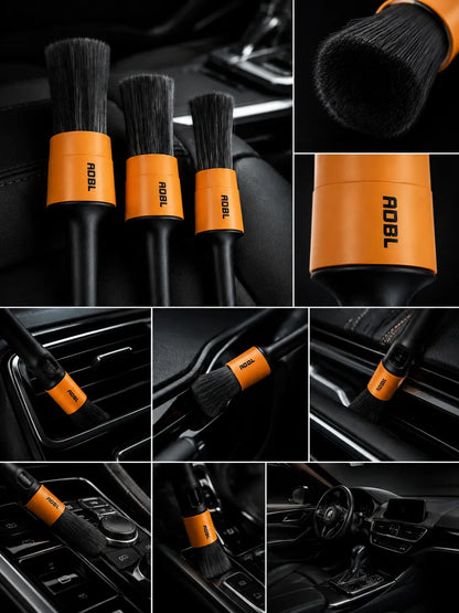 ADBL Round Detailing Brush – 6 šepetėlių rinkinys (2 × 3 dydžių) automobilio sunkiai pasiekiamoms vietoms