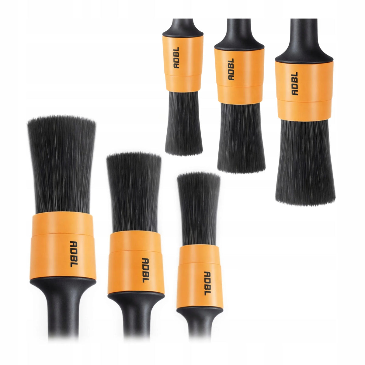 ADBL Round Detailing Brush – 6 šepetėlių rinkinys (2 × 3 dydžių) automobilio sunkiai pasiekiamoms vietoms