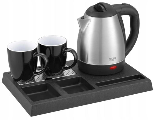 Adler AD 1354 elektrinis virdulys su padėklu ir 2 puodeliais, 1,2 l, 1500 W