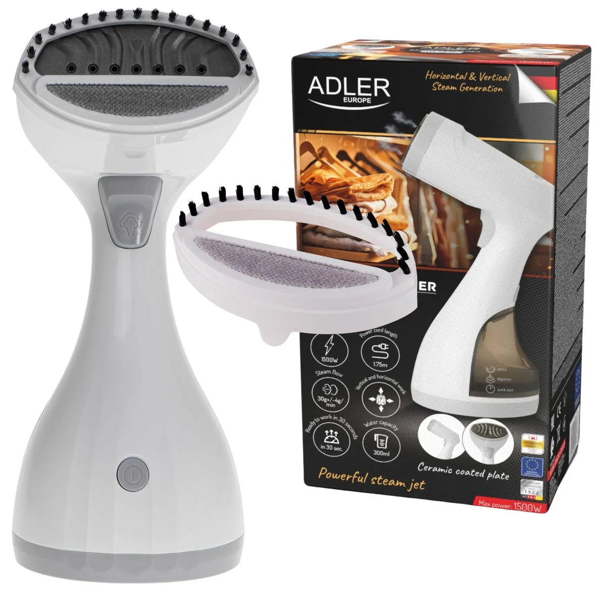 ADLER AD 5042 rankinis drabužių garintuvas, 1500 W, gležniems audiniams