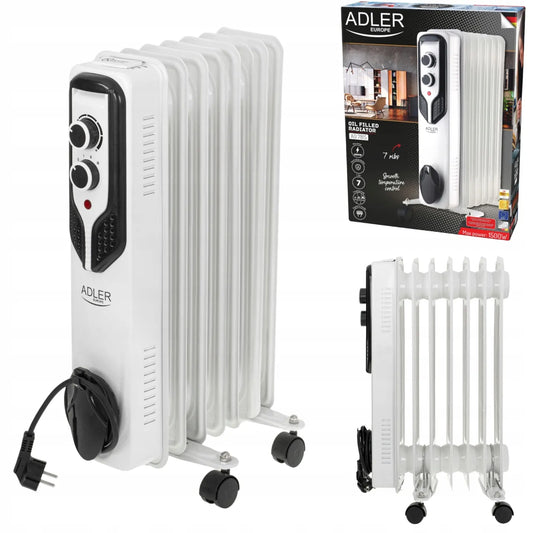 ADLER AD 7815 elektrinis alyvos radiatorius, 7 sekcijos, 1500 W, su ratukais ir reguliavimu