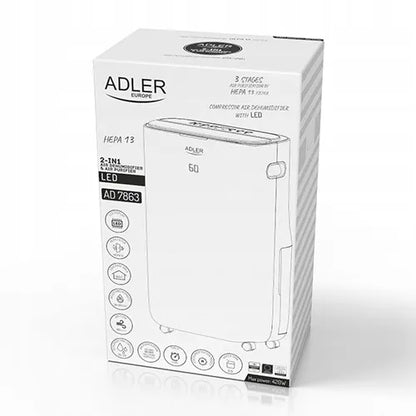 ADLER AD 7863 automatinis oro sausintuvas ir valytuvas, 25 l/24 val., iki 60 m², 6,5 l talpykla, laikmatis