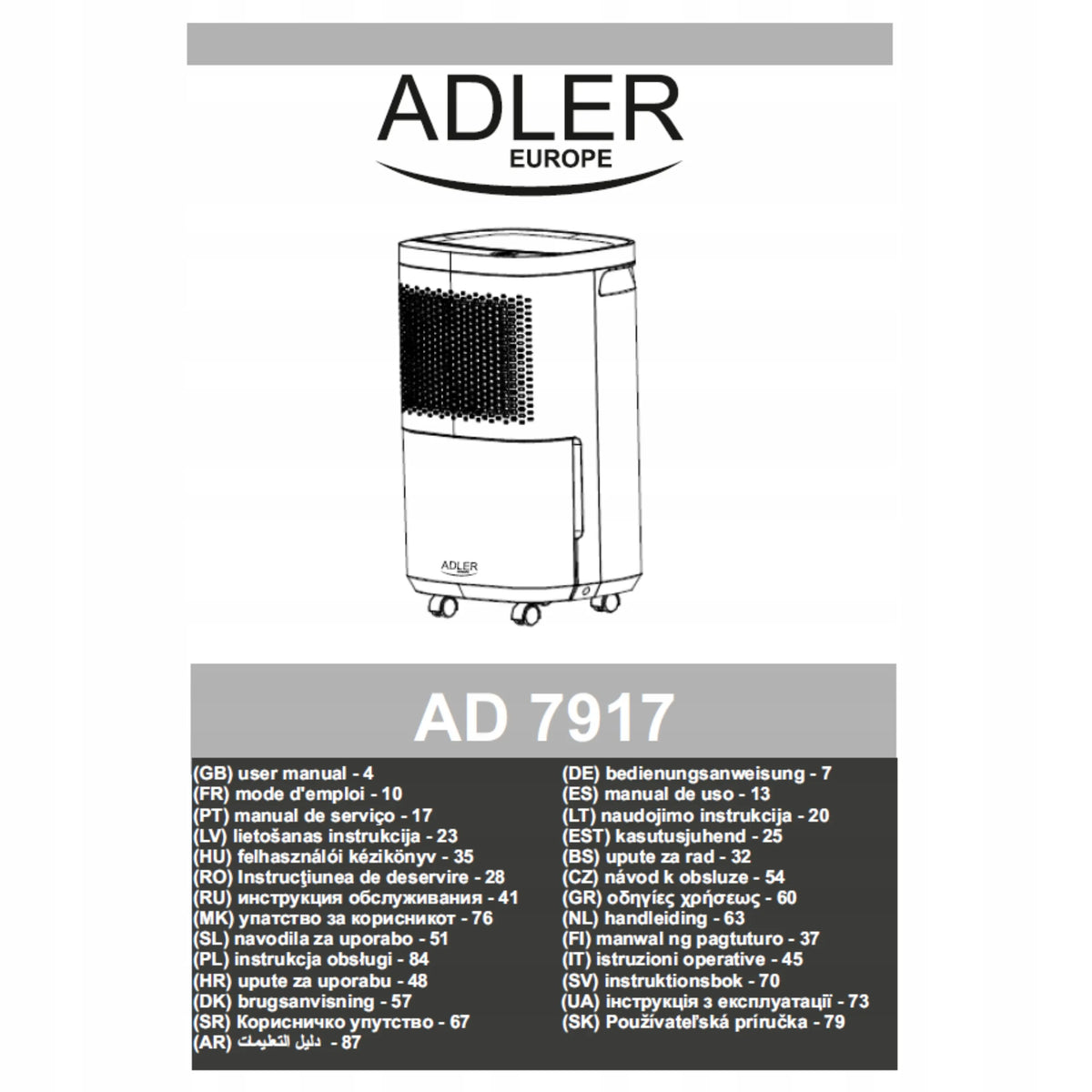 ADLER AD 7917 oro sausintuvas, 10 l/24 h, 2,2 l bakelis, oro valymo funkcija, atsarginis filtras