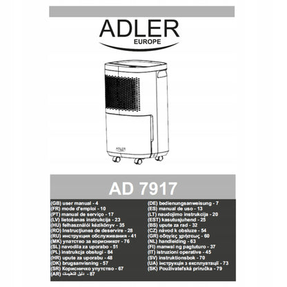 ADLER AD 7917 oro sausintuvas, 10 l/24 h, 2,2 l bakelis, oro valymo funkcija, atsarginis filtras