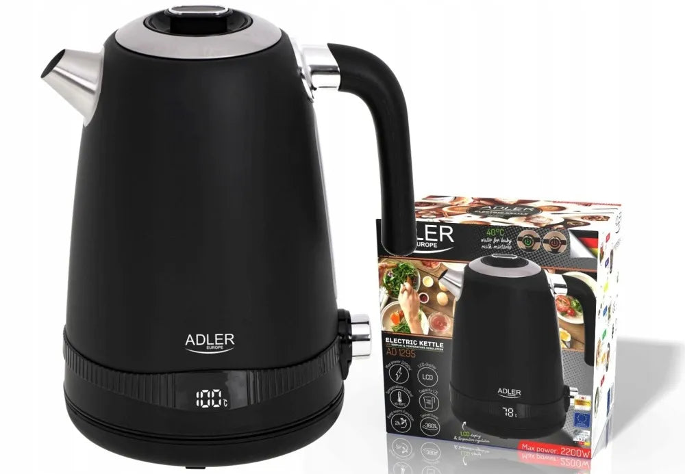 ADLER AD1295b belaidis metalinis elektrinis virdulys, 1,7 l, 2200 W, su temperatūros reguliavimu