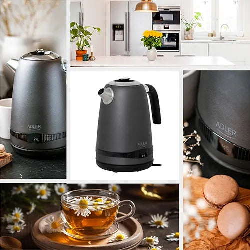 ADLER AD1295b belaidis metalinis elektrinis virdulys, 1,7 l, 2200 W, su temperatūros reguliavimu