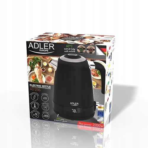 ADLER AD1295b belaidis metalinis elektrinis virdulys, 1,7 l, 2200 W, su temperatūros reguliavimu