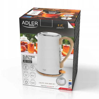 Adler AD1352 elektrinis virdulys, 2200 W, 1,7 l, baltas, metalinis