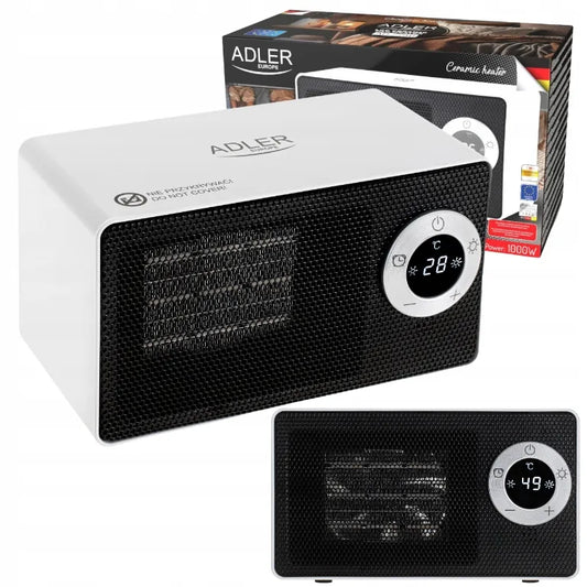 Adler AD7746 1000 W keraminis mini šildytuvas su ventiliatoriumi, LCD ekranu ir temperatūros reguliavimu