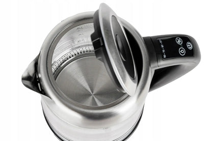 Adler ADL118283 stiklinis elektrinis virdulys, 1,7 l, su temperatūros reguliavimu ir LED apšvietimu