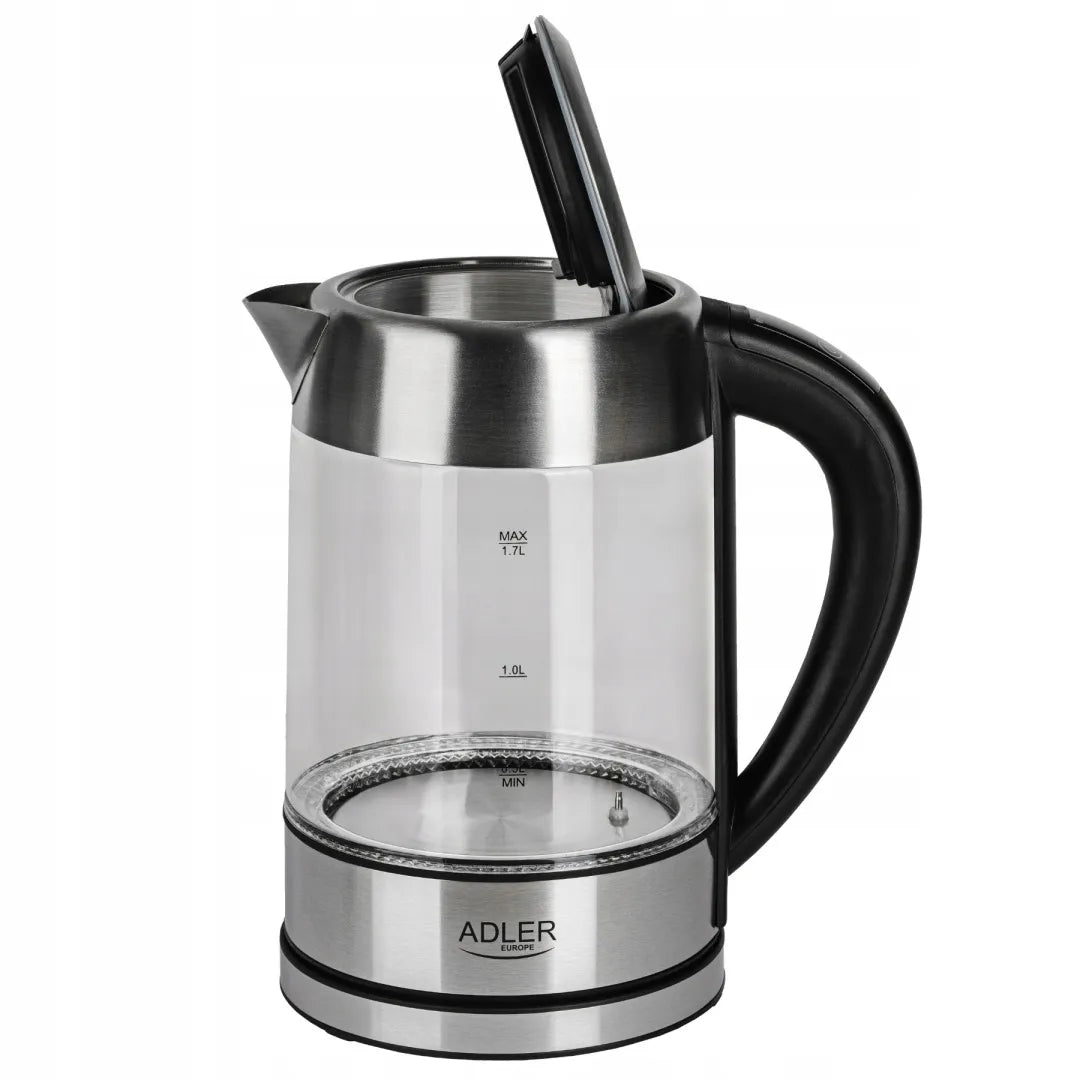 Adler ADL118283 stiklinis elektrinis virdulys, 1,7 l, su temperatūros reguliavimu ir LED apšvietimu