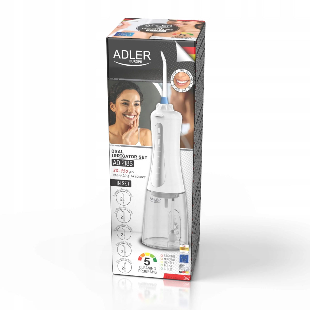 „Adler“ belaidis burnos irigators, 10 antgalių, 5 režimai, USB-C, 350 ml, AD2185