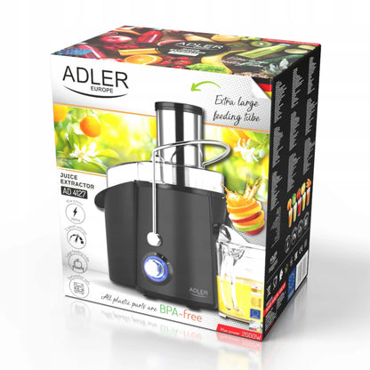 Adler Europe 4127 didelės spartos sulčiaspaudė, 2000 W, vaisiams ir daržovėms, plati anga