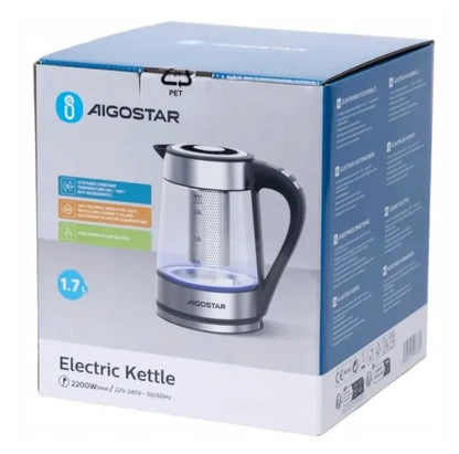 „Aigostar“ elektrinis virdulys su temperatūros reguliavimu, 2200 W, 1,7 l, sidabrinis / pilkas