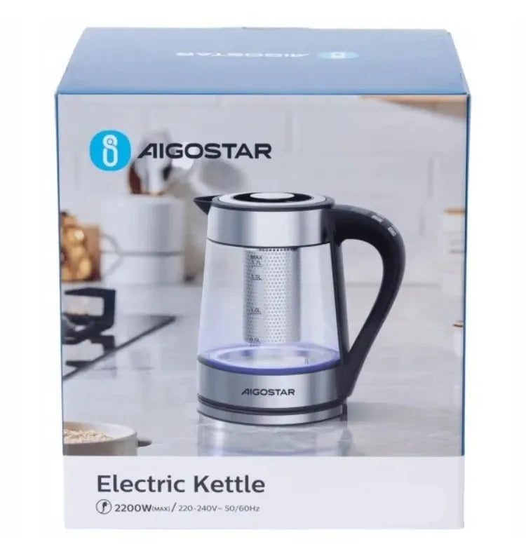 „Aigostar“ elektrinis virdulys su temperatūros reguliavimu, 2200 W, 1,7 l, sidabrinis / pilkas