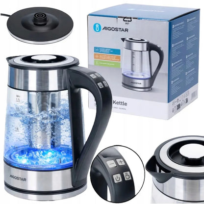 „Aigostar“ elektrinis virdulys su temperatūros reguliavimu, 2200 W, 1,7 l, sidabrinis / pilkas