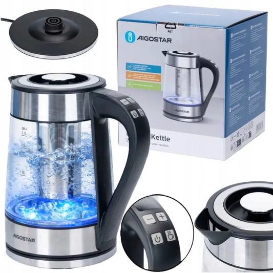 „Aigostar“ elektrinis virdulys su temperatūros reguliavimu, 2200 W, 1,7 l, sidabrinis / pilkas