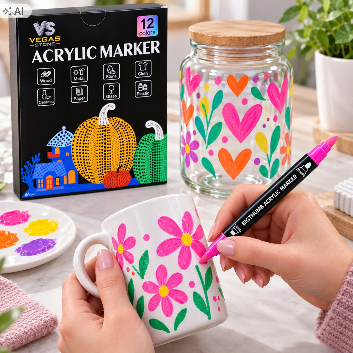 Akriliniai markeriai audiniams, akmenims, stiklui ir medienai dekoruoti, 12 vnt.