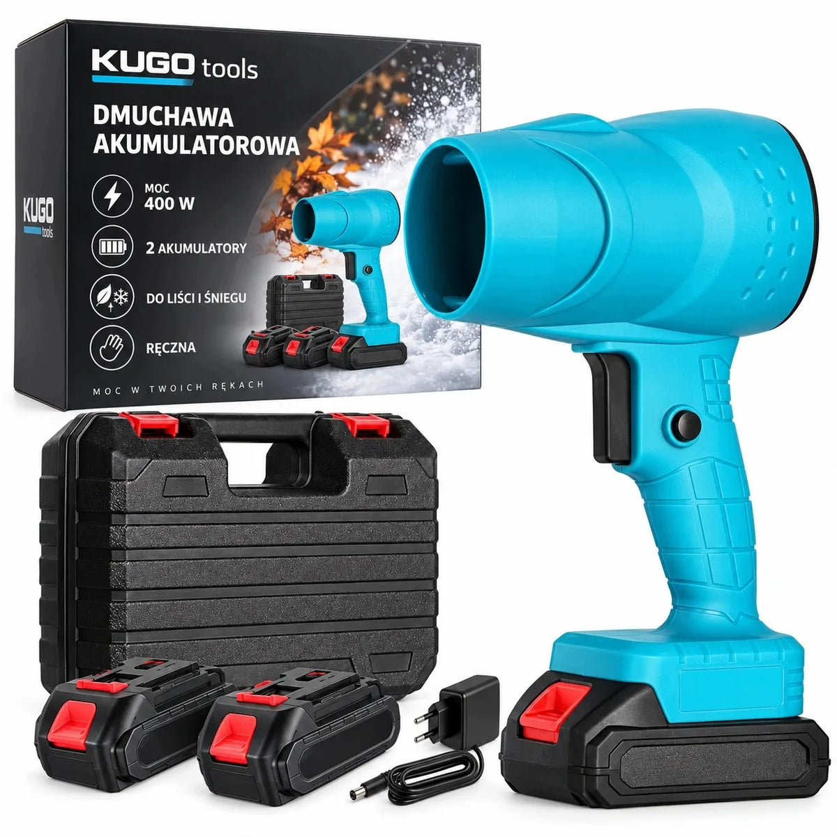 Akumuliatorinis rankinis oro pūstuvas lapams, dulkėms ir sniegui, 400 W, 2 akumuliatoriai