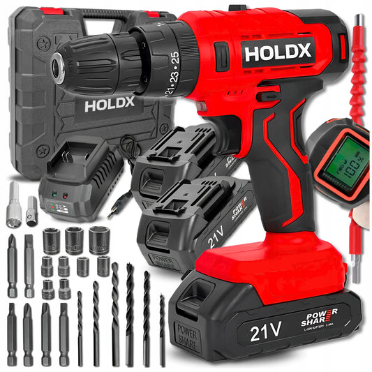 Akumuliatorinis smūginis gręžtuvas-suktuvas HOLDX 21V 2.0Ah XL rinkinys su lagaminu