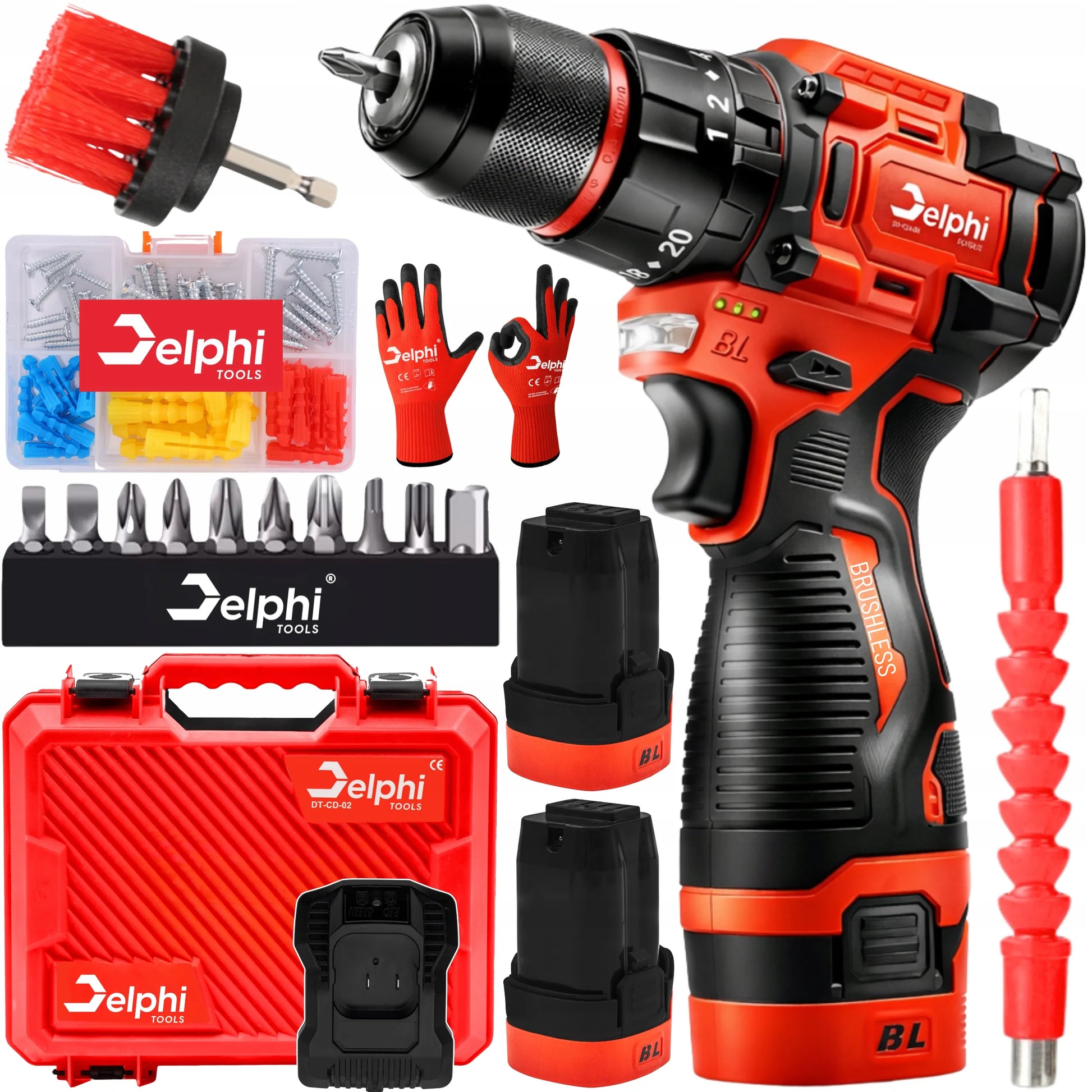 Akumuliatorinis suktuvas-gręžtuvas Delphi Tools bešepetėlis, smūginis, galingas, 2x akumuliatoriai