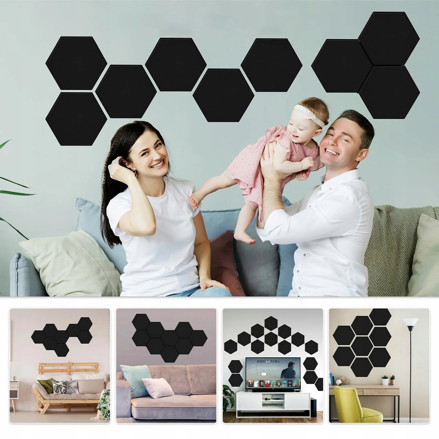 Akustinės garsą izoliuojančios šešiakampės plokštės HEXAGON 12 vnt. žaidėjų kambariui