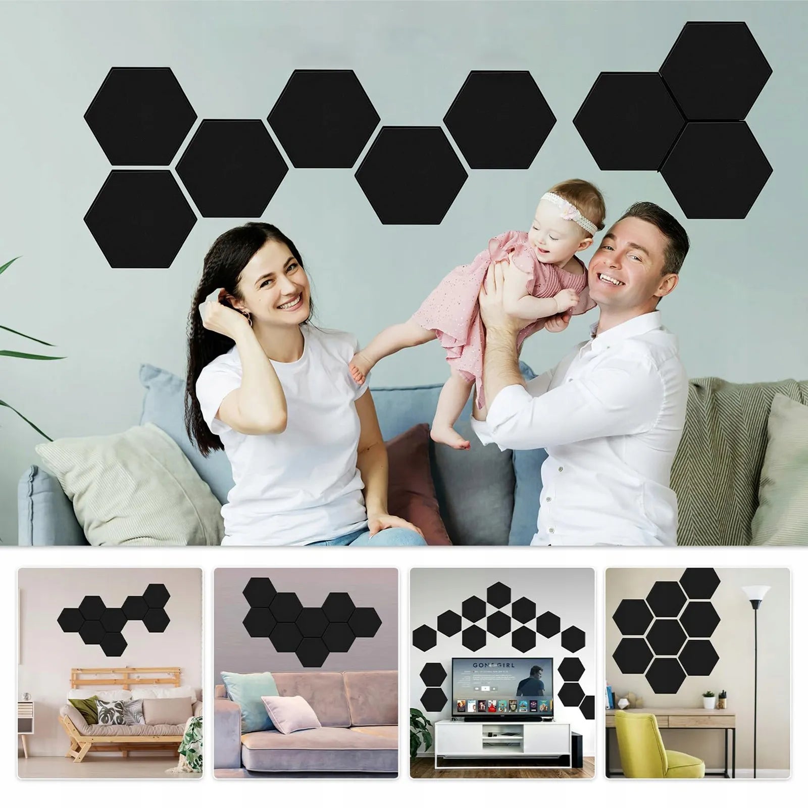 Akustinės garsą izoliuojančios šešiakampės plokštės HEXAGON 12 vnt. žaidėjų kambariui