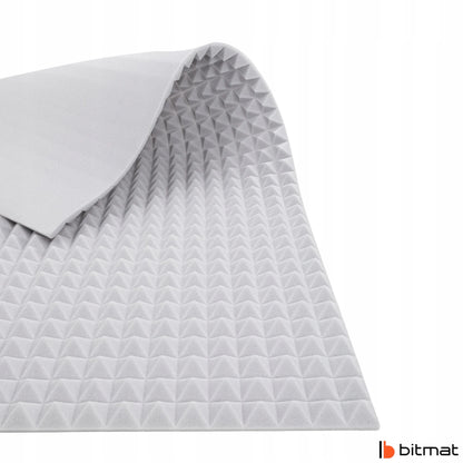 Akustinis skydelis šviesiai pilka piramidė be klijų 2m x 1m 4cm dizainas