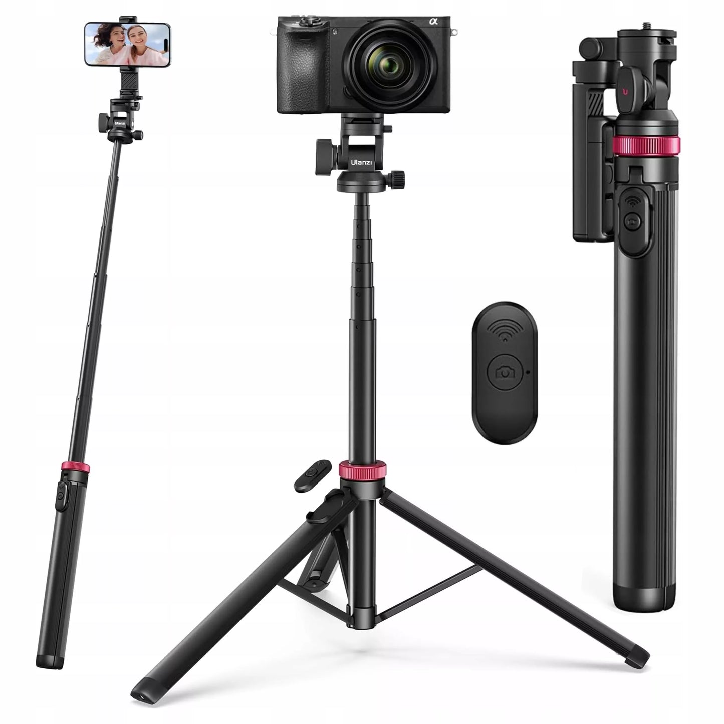 Aliumininis Ulanzi MT-78 trikojis išmaniajam telefonui ir sisteminiam fotoaparatui + BT nuotolinio valdymo pultelis