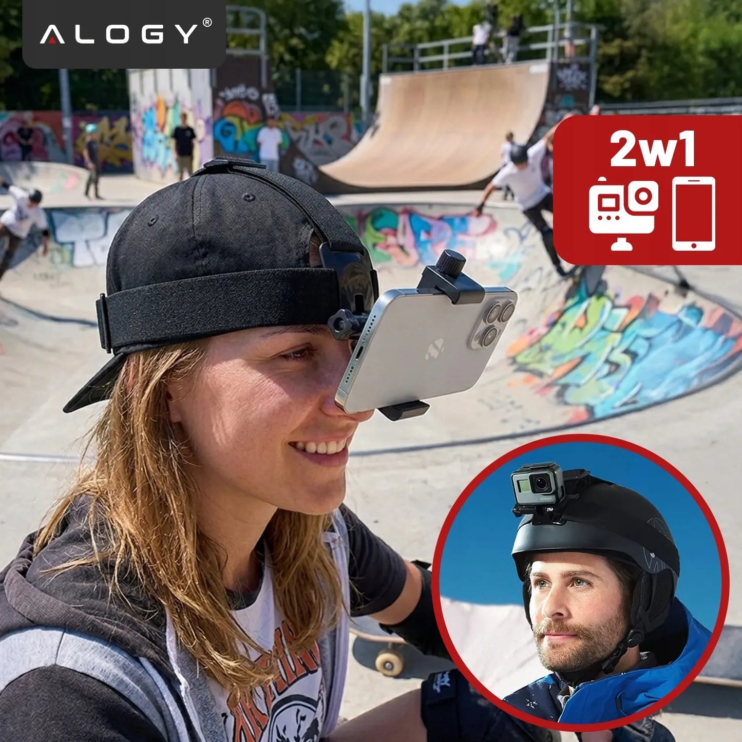 Alogy 2in1 galvos laikiklis telefonui ir GoPro Hero
