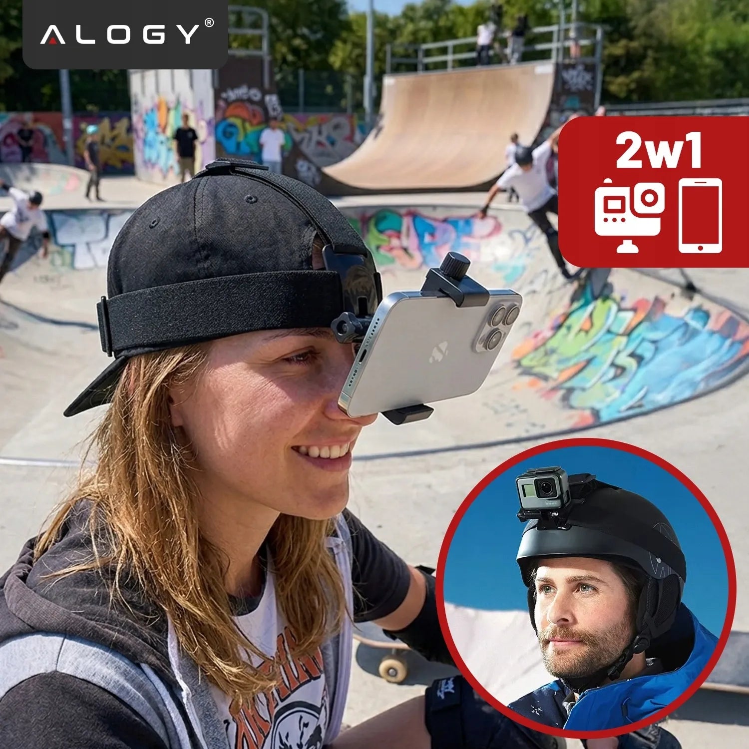 Alogy 2in1 galvos laikiklis telefonui ir GoPro Hero