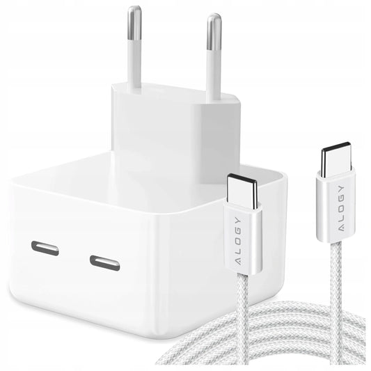 Alogy 35 W tinklo įkroviklis, 2 × USB-C PD, skirtas iPhone, su 1 m USB-C laidu, baltas
