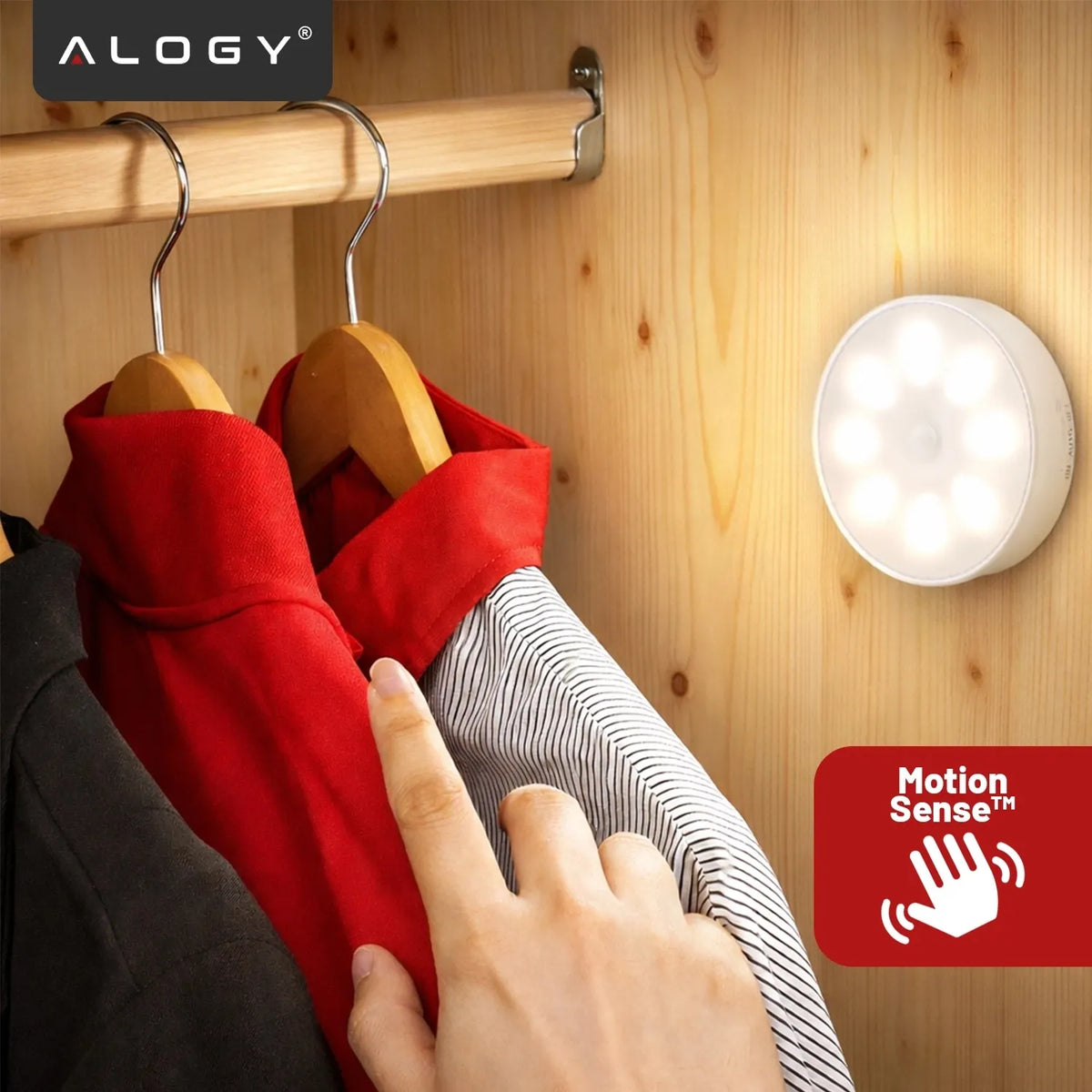 „Alogy“ 8 LED naktinė lemputė su PIR judesio jutikliu, USB įkrovimas, balta šviesa, skirta laiptams
