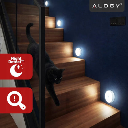 „Alogy“ 8 LED naktinė lemputė su PIR judesio jutikliu, USB įkrovimas, balta šviesa, skirta laiptams