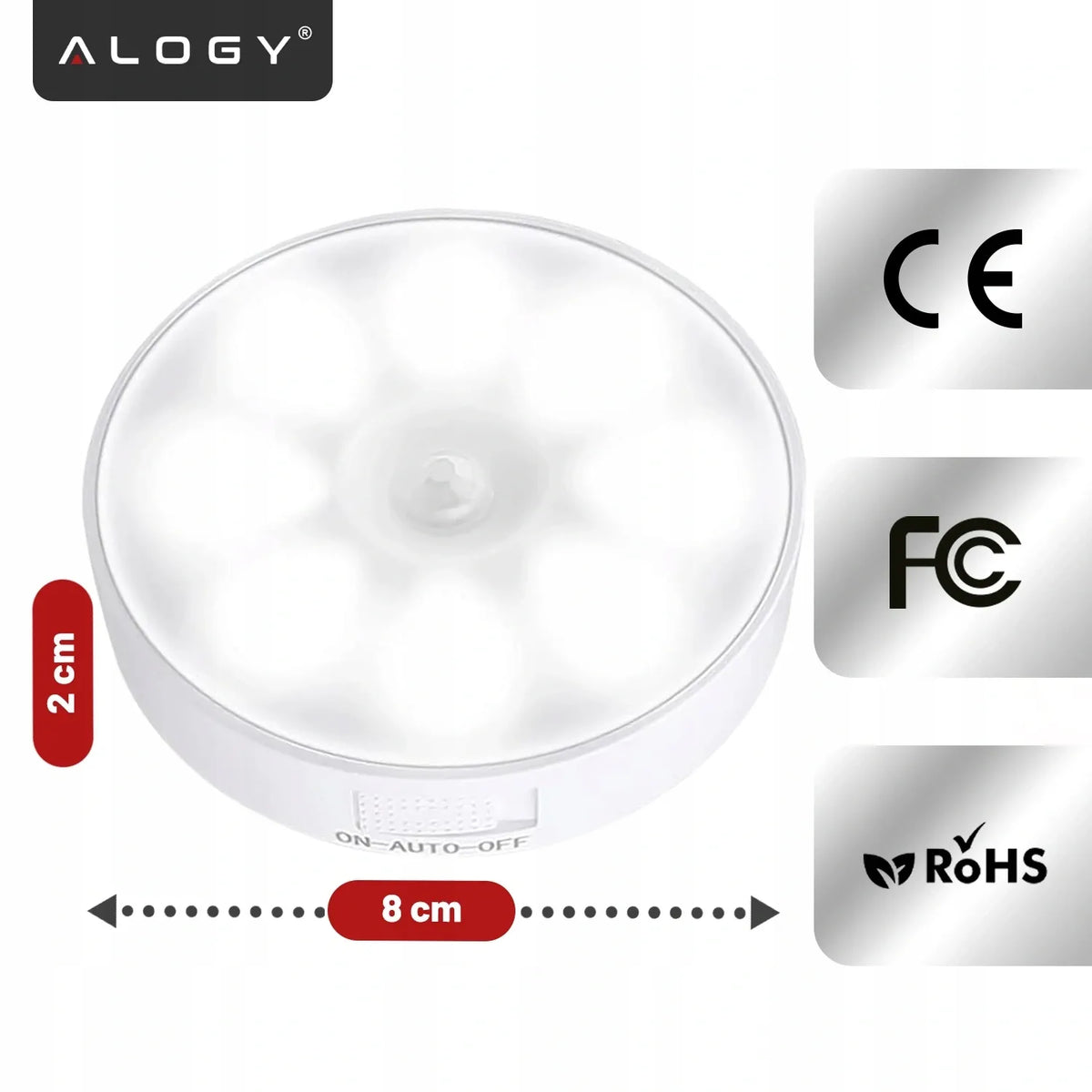 „Alogy“ 8 LED naktinė lemputė su PIR judesio jutikliu, USB įkrovimas, balta šviesa, skirta laiptams