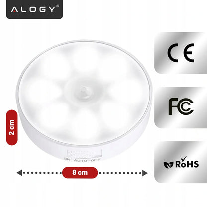 „Alogy“ 8 LED naktinė lemputė su PIR judesio jutikliu, USB įkrovimas, balta šviesa, skirta laiptams