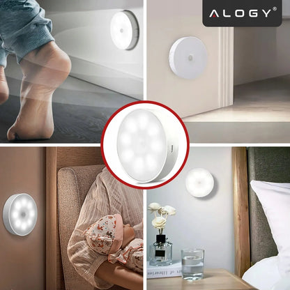 „Alogy“ 8 LED naktinė lemputė su PIR judesio jutikliu, USB įkrovimas, balta šviesa, skirta laiptams
