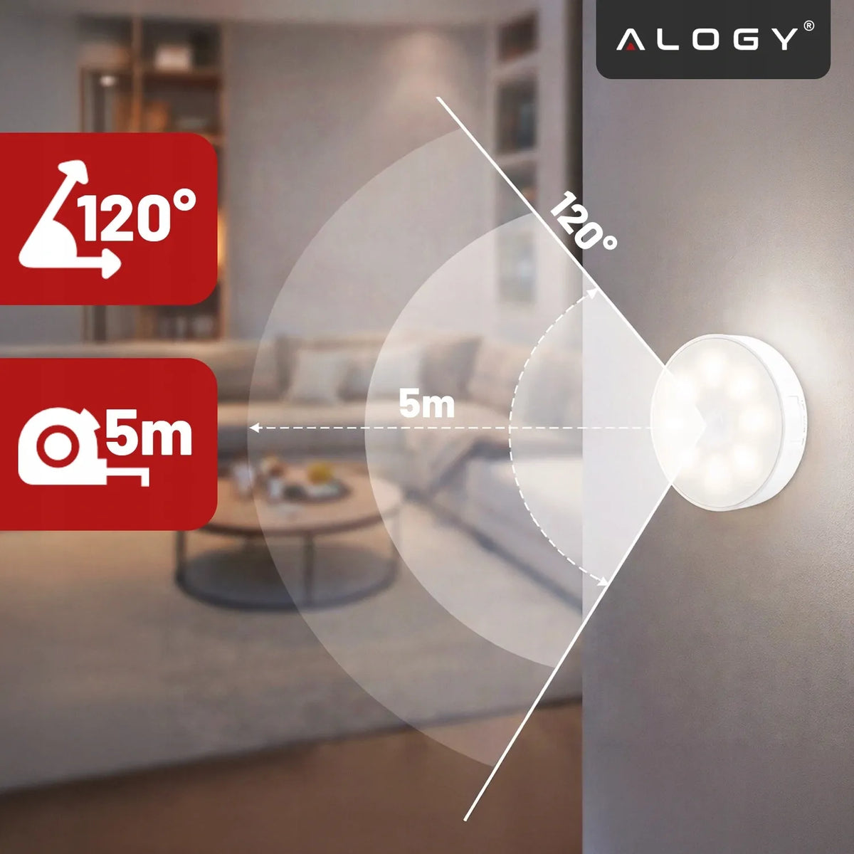 „Alogy“ 8 LED naktinė lemputė su PIR judesio jutikliu, USB įkrovimas, balta šviesa, skirta laiptams