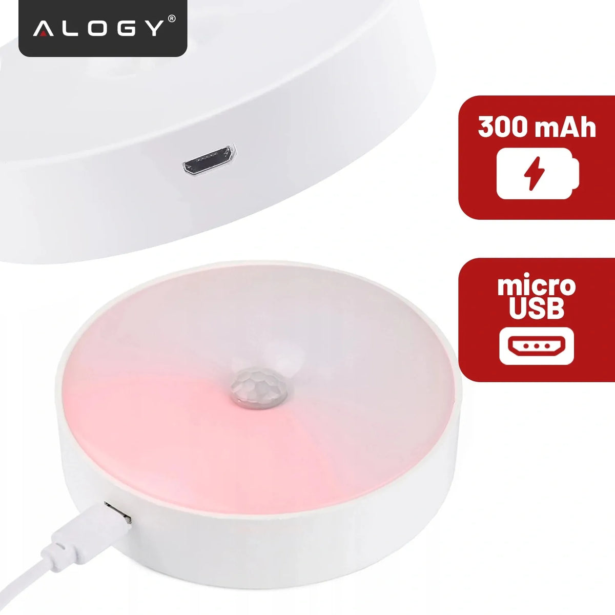„Alogy“ 8 LED naktinė lemputė su PIR judesio jutikliu, USB įkrovimas, balta šviesa, skirta laiptams