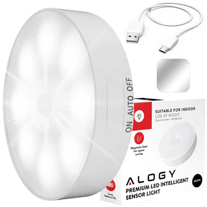 „Alogy“ 8 LED naktinė lemputė su PIR judesio jutikliu, USB įkrovimas, balta šviesa, skirta laiptams