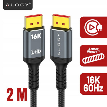 Alogy DisplayPort 2.1 kabelis, 2 m, monitoriui, DP 4K/240 Hz, DSC, FreeSync, G-SYNC
