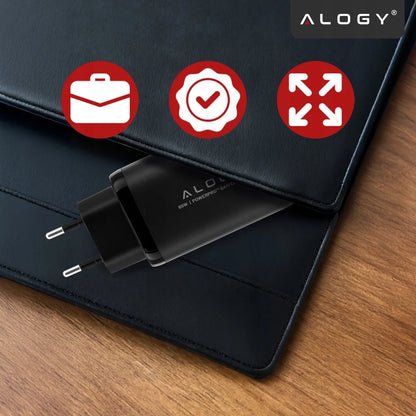Alogy GaN3 65W tinklo įkroviklis, 2x USB-C + USB-A, PD ir QC